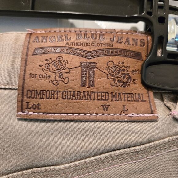 Vintage Y2K Angel Blue Capris 25 Pants Japanese Embroidered Patch Harajuku Flare - Picture 12 of 15